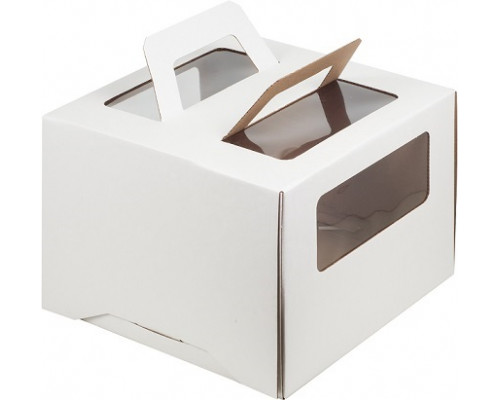 Коробка для торта 200*200*200мм с окном и ручками