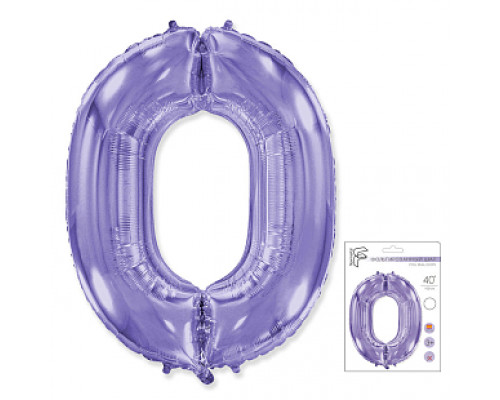 Шар фольгированный 40"/102см Цифра 0 сиреневый в упаковке