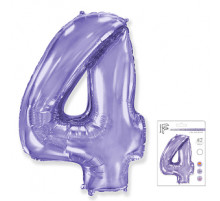 Шар фольгированный 40"/102см Цифра 4 сиреневый в упаковке