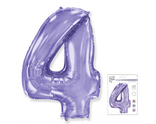 Шар фольгированный 40"/102см Цифра 4 сиреневый в упаковке