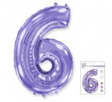Шар фольгированный 40"/102см Цифра 6 сиреневый в упаковке