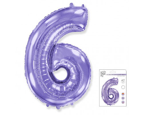 Шар фольгированный 40"/102см Цифра 6 сиреневый в упаковке