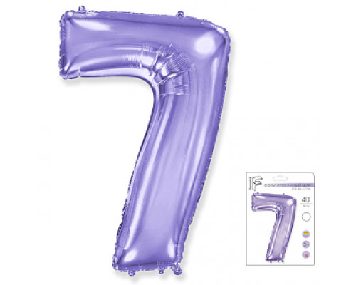 Шар фольгированный 40"/102см Цифра 7 сиреневый в упаковке