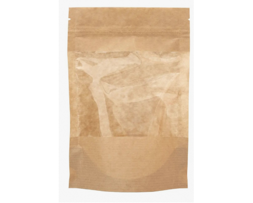 Пакет дой-пак 250*160 бумажный крафт окно 90мм с застежкой зип лок (уп50)