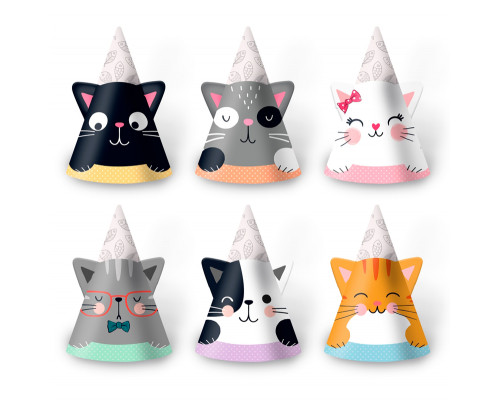 Колпаки Кошки с ушками 16см (уп 6шт)