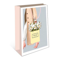 Пакет подарочный 26*12*32 Девушка с пакетом цветов Розовый БРАВО