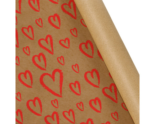 Бумага упаковочная 72см рул Сердца цвет в ассортименте крафт (10метров)
