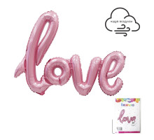 Надпись LOVE розовая в упаковке, фольгированный шар 39*99