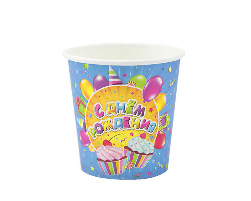 Стакан бумажный 250мл С Днем Рождения Сладости 6шт ВЕСЕЛУХА