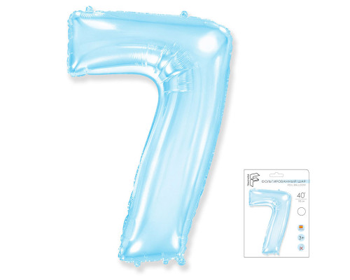 Шар фольгированный 40"/102см Цифра 7 светло-голубой в упаковке