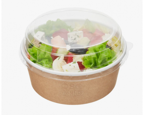 Контейнер "OSQ" Round Bowl 750мл крафт/белый c выпуклой крышкой