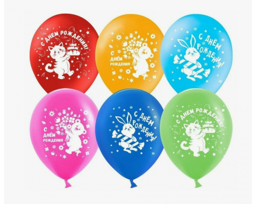 Шар латексный 12"/30см СДР Зверята пастель ассорти (уп 50шт)