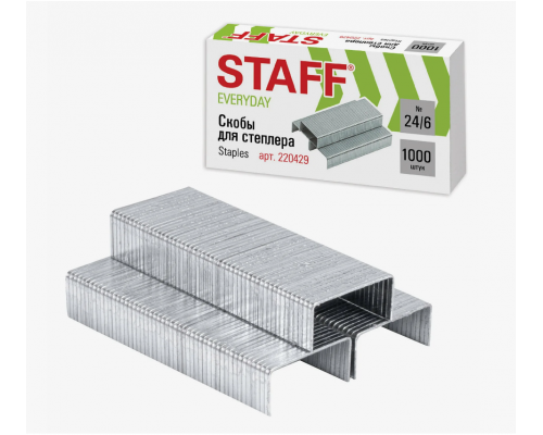 Скобы для степлера №24/6, 1000шт STAFF