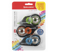 Корректирующая лента BRAUBERG ULTRA COLOR 5мм 12м механизм перемотки 3шт в упак