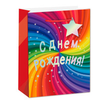 Пакет подарочный 31*12*42 С днем рождения! Разноцветный Браво