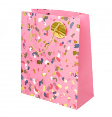 Пакет подарочный 26*12*32 Розовый с конфетти