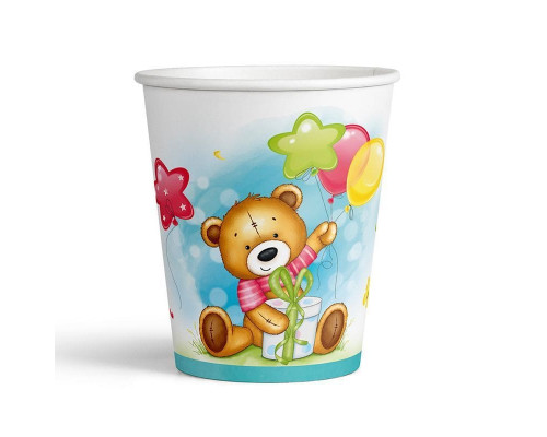 Стакан бумажный 250мл С Днем Рождения Милый мишка 6шт ВЕСЕЛУХА