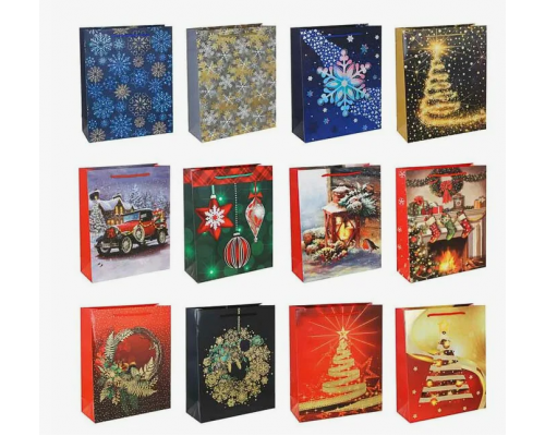 Пакет подарочный бумажный 26,5*16,5*7 НОВЫЙ ГОД НГ рисунок в ассортименте