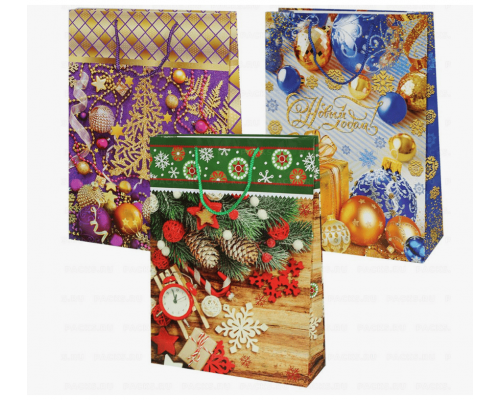 Пакет подарочный бумажный 40,5*24,8*9 НОВЫЙ ГОД НГ рисунок в ассортименте