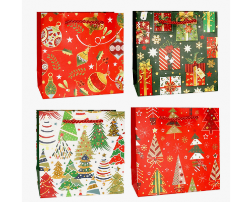 Пакет подарочный бумажный 16*16*7,6 НОВЫЙ ГОД НГ рисунок в ассортименте