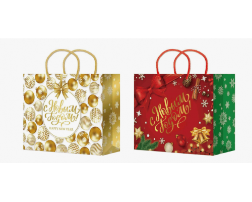 Пакет подарочный бумажный 38*53,5*13 НОВЫЙ ГОД НГ горизонтальный рисунок в ассортименте