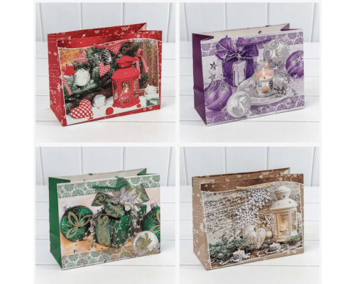 Пакет подарочный бумажный 33*47*9 НОВЫЙ ГОД НГ горизонтальный рисунок в ассортименте