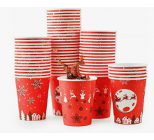 Стакан бумажный 250мл D80 2-х слойный НОВЫЙ ГОД рисунок в ассортименте