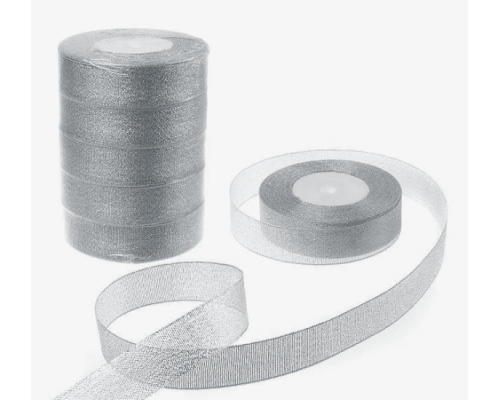 Лента органза 40мм*25ярд серебро (уп5/75)