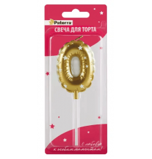 Свеча тортовая цифра 0 в форме воздушного шара Paterra золото