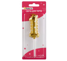 Свеча тортовая цифра 1 в форме воздушного шара Paterra золото