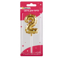 Свеча тортовая цифра 2 в форме воздушного шара Paterra золото