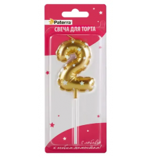 Свеча тортовая цифра 2 в форме воздушного шара Paterra золото