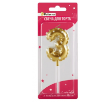 Свеча тортовая цифра 3 в форме воздушного шара Paterra золото