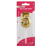 Свеча тортовая цифра 5 в форме воздушного шара Paterra золото