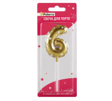 Свеча тортовая цифра 6 в форме воздушного шара Paterra золото