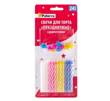 Свечи тортовые 24шт ПРАЗДНИЧНЫЕ микс разноцветные Paterra с держателями