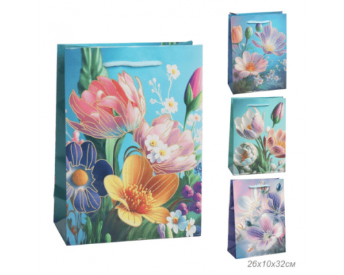 Пакет подарочный бумажный 26*32*10 микс рисунок в ассортименте