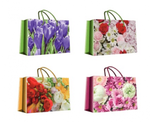 Пакет подарочный бумажный 62*42*15 горизонтальный микс цветы в ассортименте