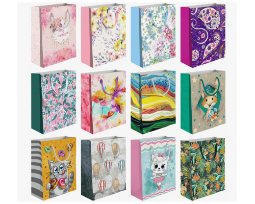 Пакет подарочный бумажный 18*24*8,5 Микс рисунок в ассортименте