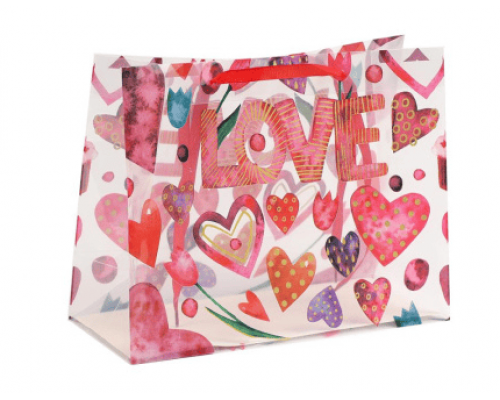 Пакет подарочный 27*21*11 Любовь прозрачный рисунок в ассортименте