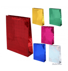 Пакет подарочный бумажный 26*34*8 голографический микс цвет в ассортименте