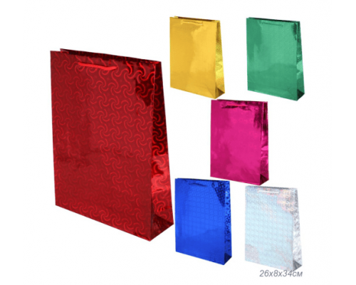 Пакет подарочный бумажный 26*34*8 голографический микс цвет в ассортименте