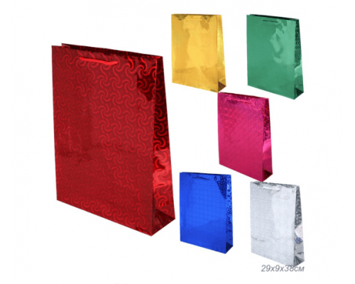 Пакет подарочный бумажный 29*38*9 голографический микс цвет в ассортименте