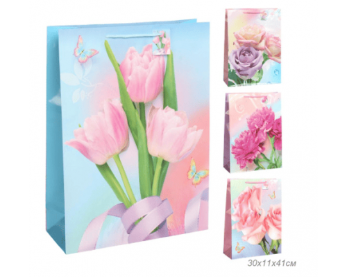 Пакет подарочный бумажный 30*41*11 Микс рисунок в ассортименте