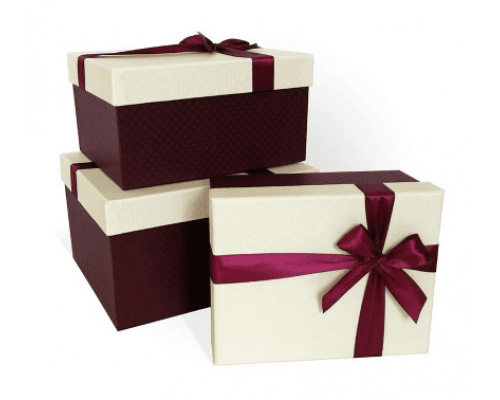 Коробка подарочная 21*17*11 с бантом тиснение РОМБ-крупный слоновая кость-бордо