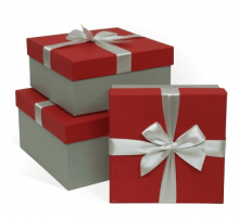 Коробка подарочная 17*17*7 с бантом тиснение РОГОЖКА красный-серый серый бант