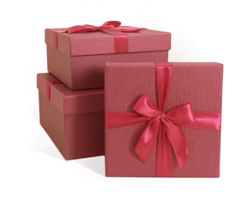 Коробка подарочная 17*17*7 с бантом тисненая бумага МИКС алый-красный бант