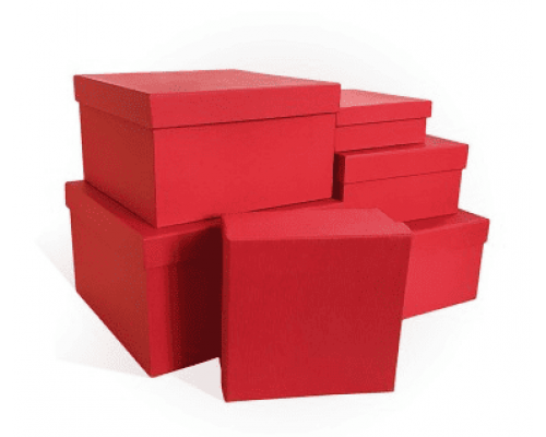 Коробка подарочная 19*19*9 тиснение РОГОЖКА ярко-красный моно