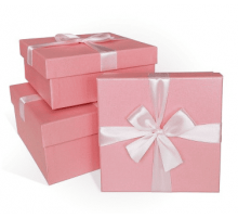 Коробка подарочная 17*17*7 розовый перламутр моно розовый бант