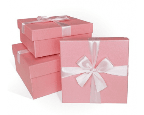Коробка подарочная 19*19*9 розовый перламутр моно розовый бант
